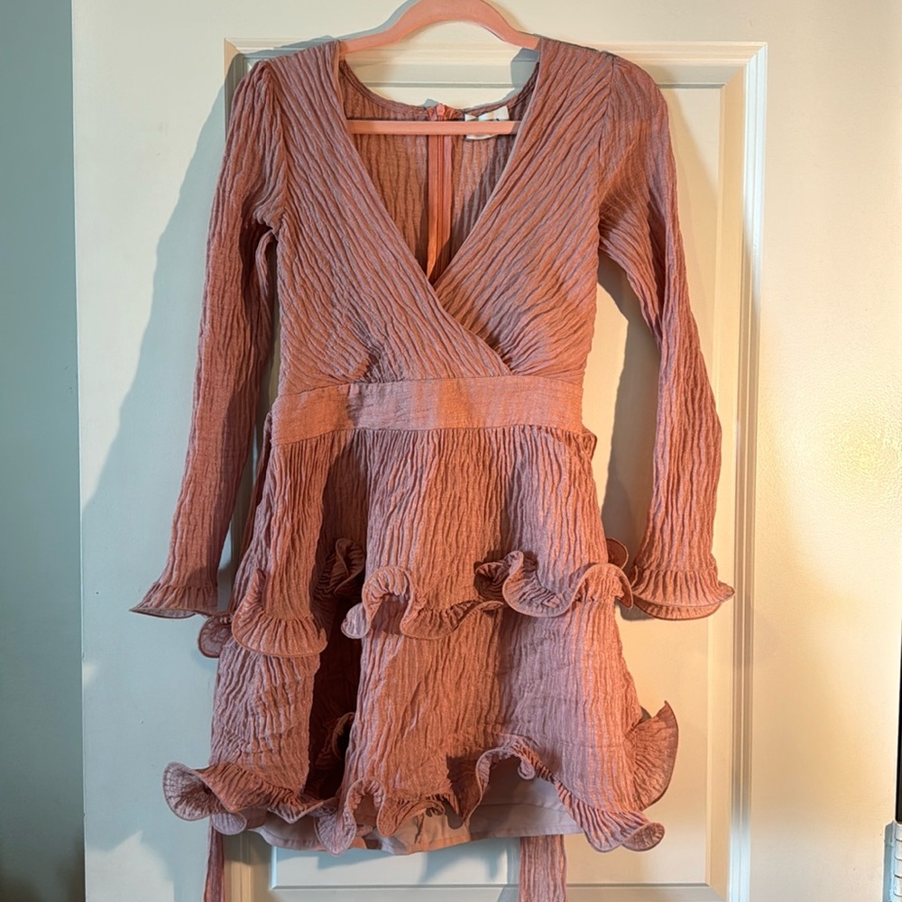 Long Sleeved Pink Ruffled Dress